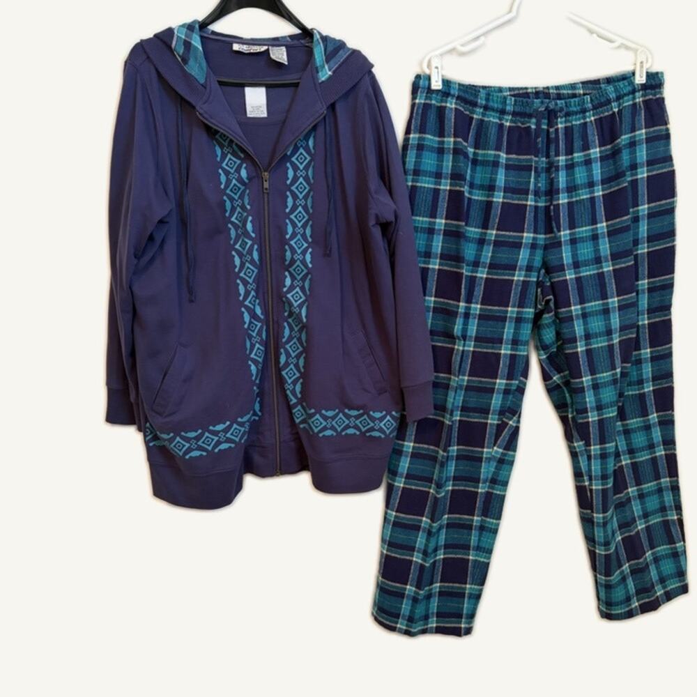 All American Comfort Navy Plaid 3-Piece Sweatset - Jacket, Top & Pants Size L